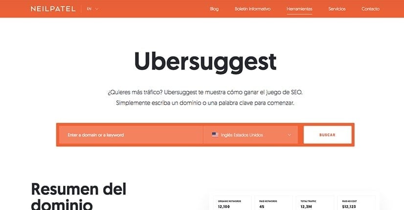 Ubersuggest: Maravillosa plataforma para análisis de keywords