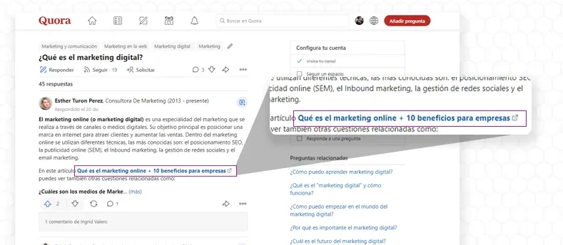 Ejemplo de backlinks en plataformas de preguntas y respuestas